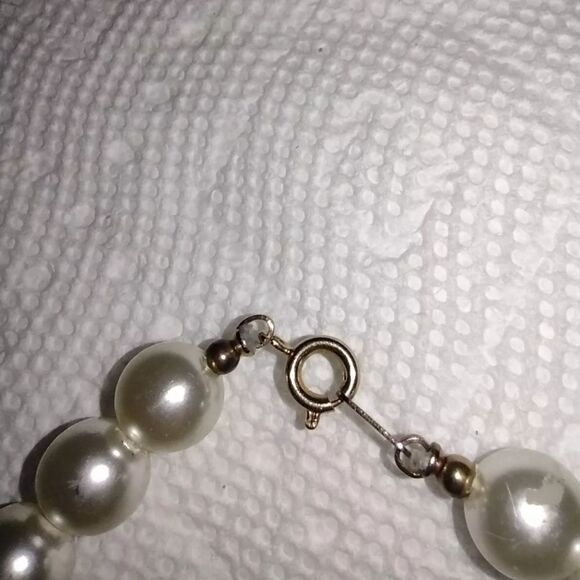 Vintage Gold Tone spacers Faux Pearl Beaded Necklace 24" - Picture 4 of 5